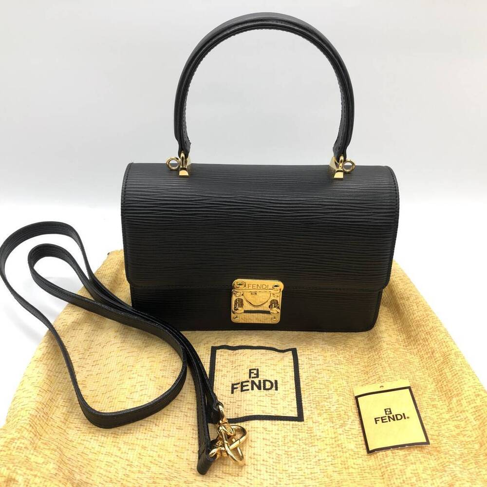 Fendi hand shoulder bag one handle Epi leather black